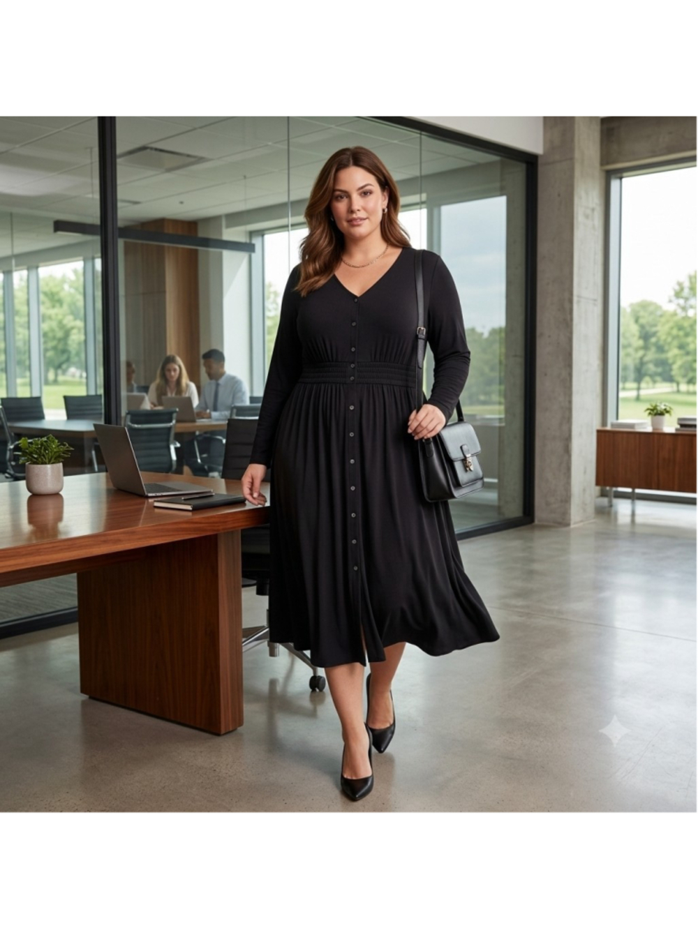 NWT Talbots Plus Size 2X Black Long Sleeve Jersey Midi Dress Faux Button $159